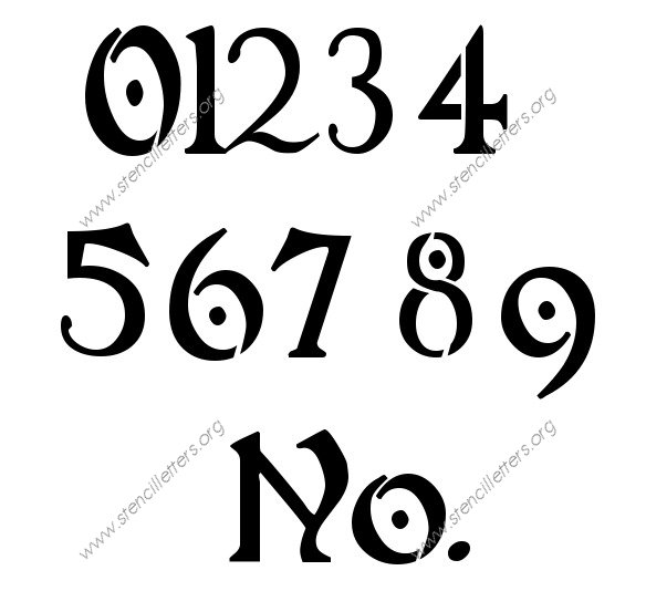 Intricate Art Nouveau 0 to 9 number stencils