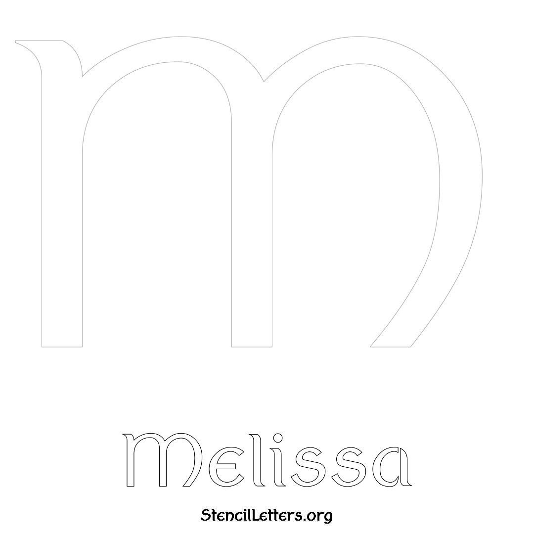Melissa printable name initial stencil in Ancient Lettering