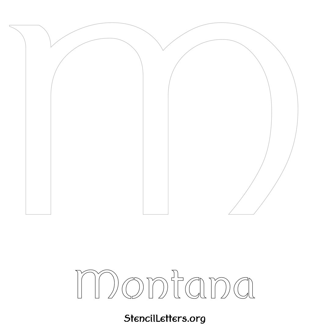 Montana printable name initial stencil in Ancient Lettering