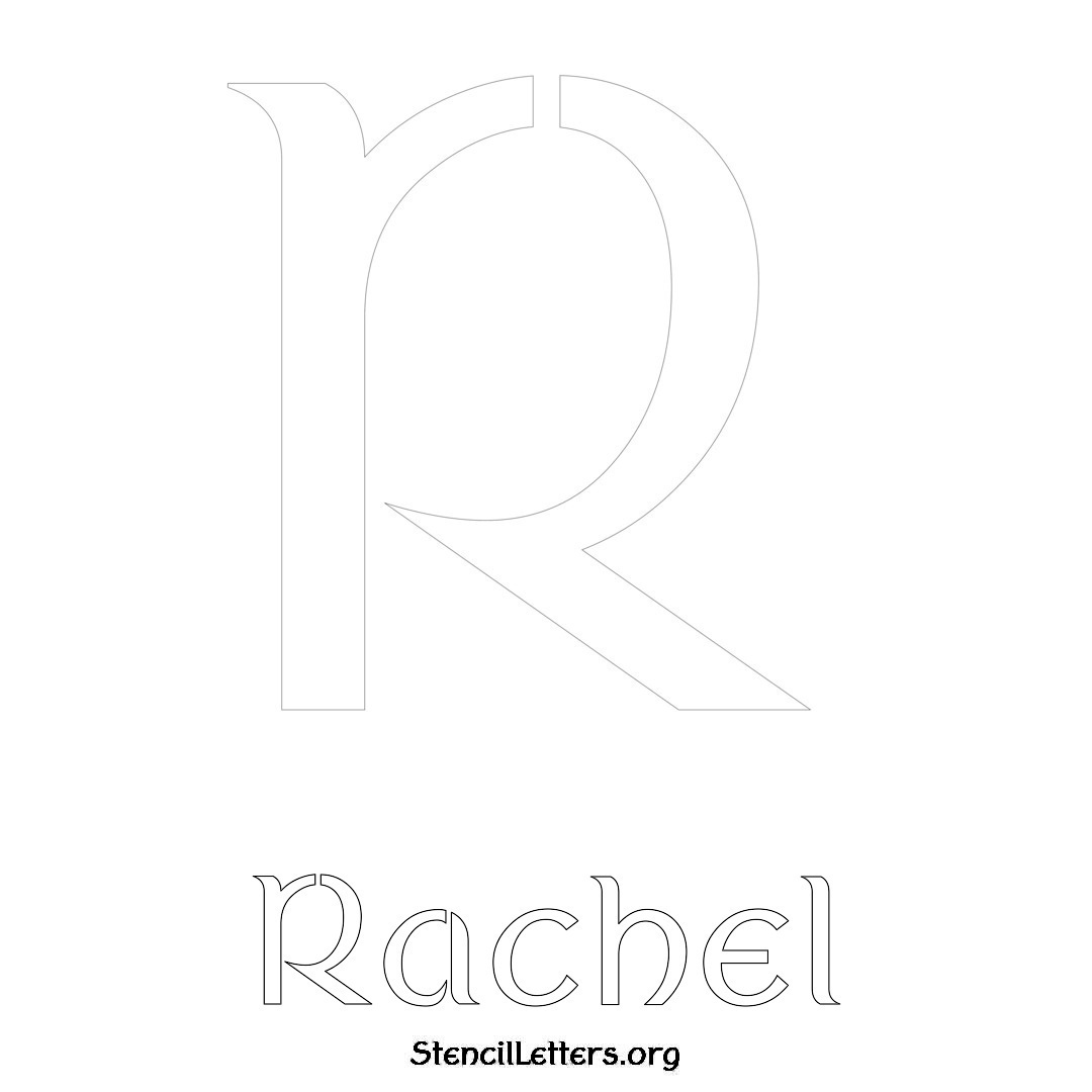 Rachel printable name initial stencil in Ancient Lettering