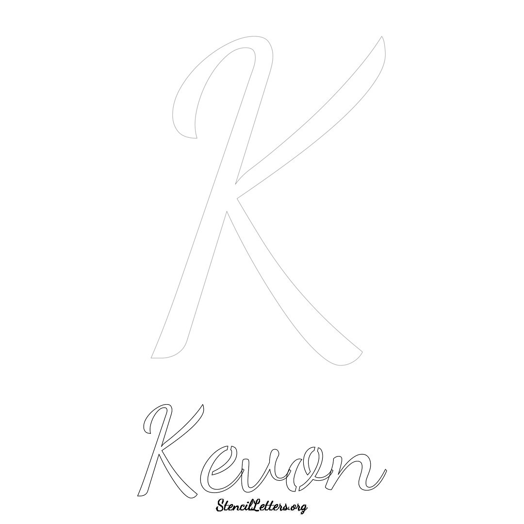 Kevon printable name initial stencil in Cursive Script Lettering