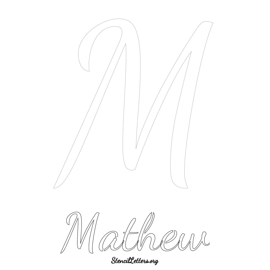 Mathew printable name initial stencil in Cursive Script Lettering
