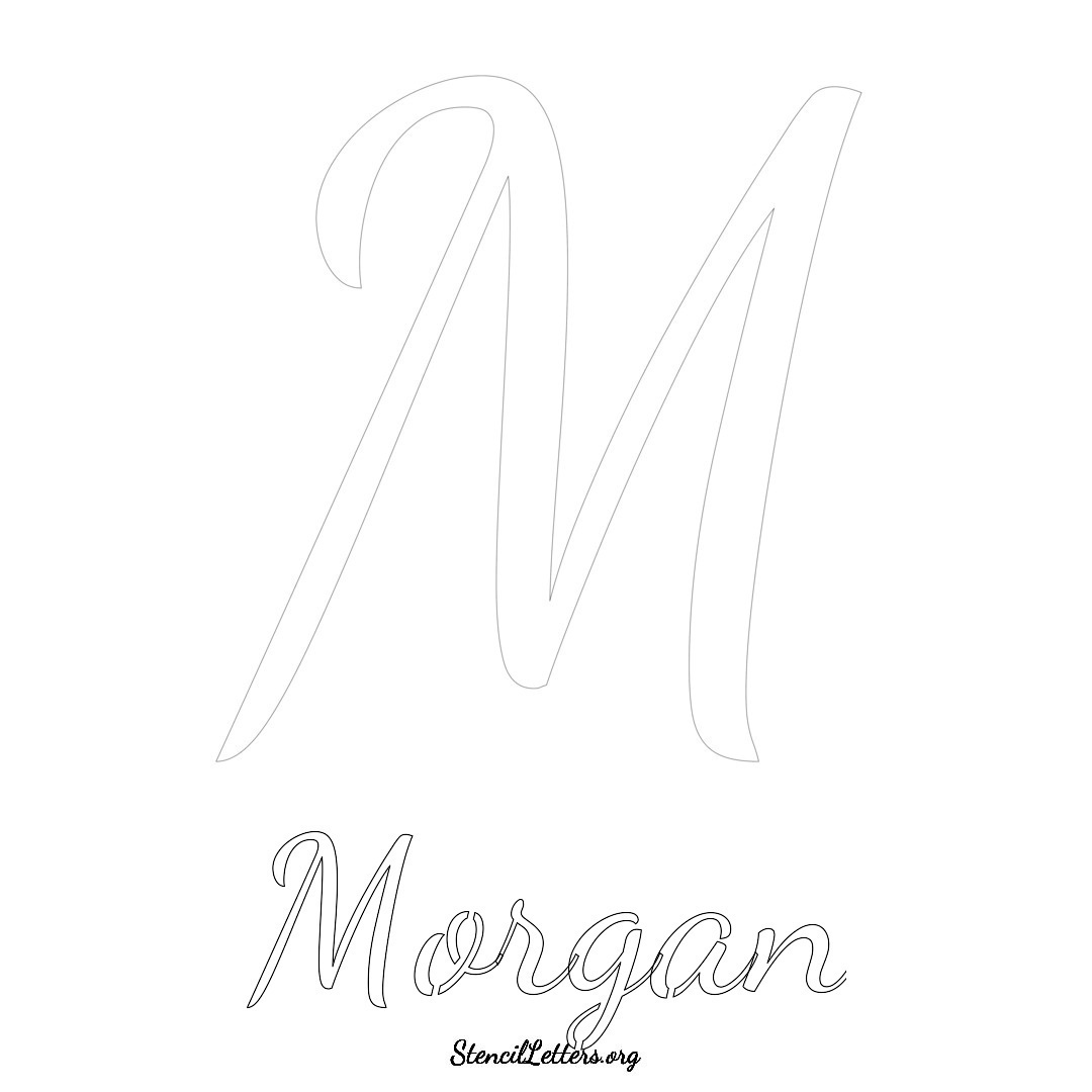Morgan printable name initial stencil in Cursive Script Lettering