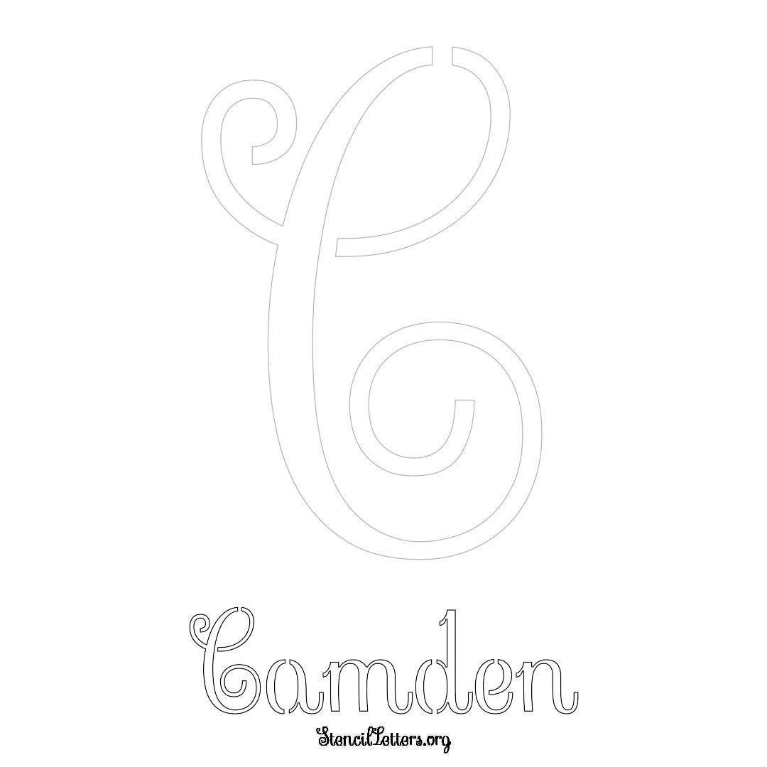 Camden printable name initial stencil in Ornamental Cursive Lettering