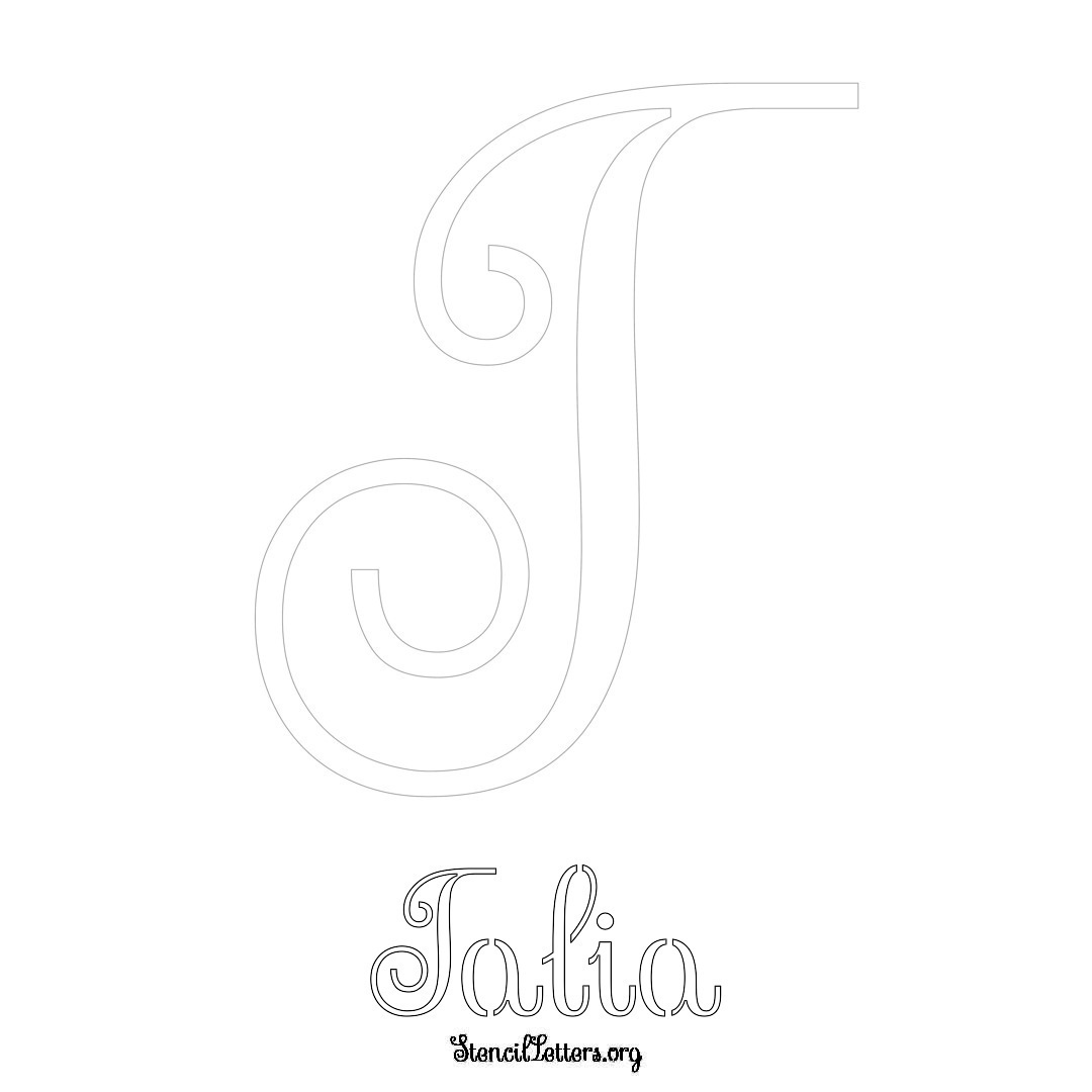 Talia printable name initial stencil in Ornamental Cursive Lettering