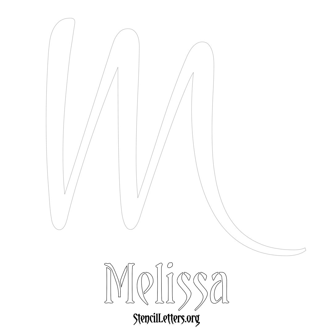 Melissa printable name initial stencil in Vintage Brush Lettering